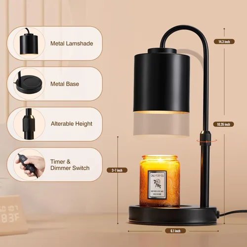Vista 2 de CASTLELIFE - Lámpara calienta-velas con temporizador y atenuador, calentador de cera eléctrica ajustable en altura para velas de tarro, regalos