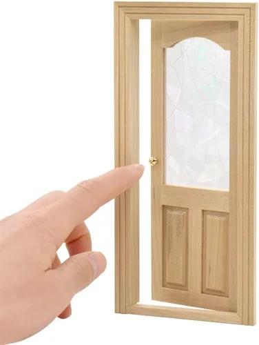 Vista 11 de Puerta de casa de muñecas iLAND a escala 1:12, accesorios de casa de muñecas de puerta en miniatura con patrón tallado y paneles de celosía 3D que