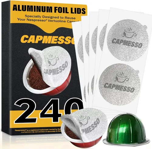 Vista 8 de CAPMESSO Tapas de papel de aluminio para cápsulas reutilizables de Nespresso Vertuolina, cubiertas adhesivas para cápsulas de café, sellos