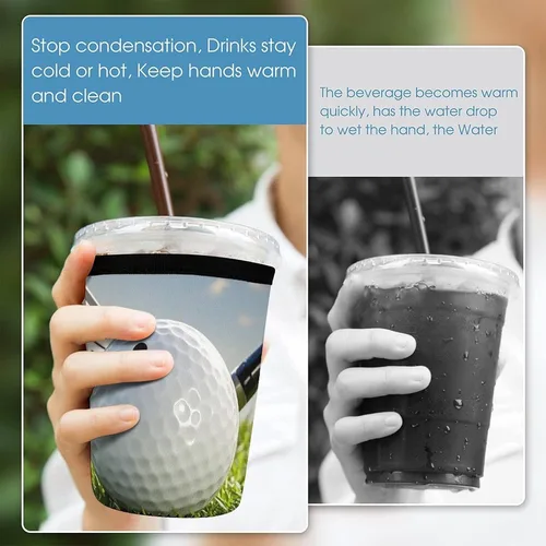 Vista 5 de Golf Ball Reusable Insulated Neoprene Iced Coffee Cup Sleeves 3 Sizes Diving Material Cup Durable Beverage Covers for Cold Coffee Tea Drinks