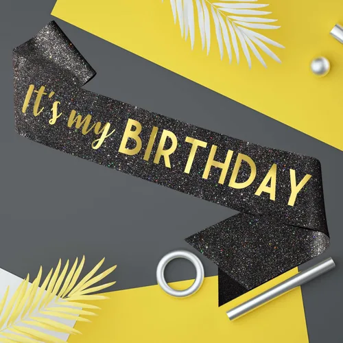 Vista 5 de Banda negra de cumpleaños – Banda «It's My Birthday» – Decoraciones de cumpleaños para mujeres, cumpleaños, niñas, accesorios de cumpleaños Negro