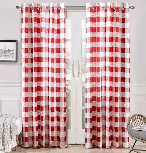 Vista 17 de Cortinas de cuadros de búfalo DriftAway a cuadros negro y blanco extralargas con tratamiento ojo de sargento para dormitorio y sala de estar