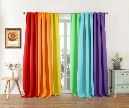 Vista 2 de THOOO Cortinas opacas de arcoíris de 6 paneles para dormitorio y sala de estar, 54 pulgadas de largo, oscurecimiento de habitación, bolsillo