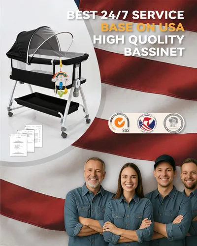 Vista 6 de Moisés 4 en 1 para Bebé Durmiente de Cabecera, Moisés de Cabecera con Ruedas, Moisés Ajustable de 6 Alturas con Colchón Suave, Mosquitero, Juguete