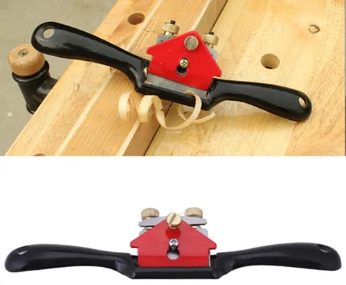 Vista 3 de Oumefar Spokeshave Plane 9 Pulgadas Ajuste Spokeshave Herramienta de Recorte de Mano Herramienta de carpintería con Doble Tornillo Negro Rojo