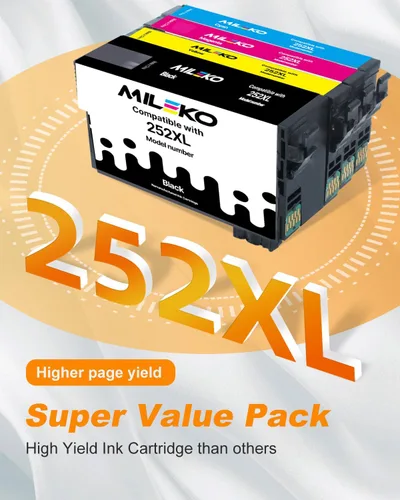 Vista 3 de MILEKO Cartucho de tinta remanufacturado de repuesto para cartuchos de tinta Epson 252XL para funcionar para impresora WF-3640 WF-7720 WF-3620