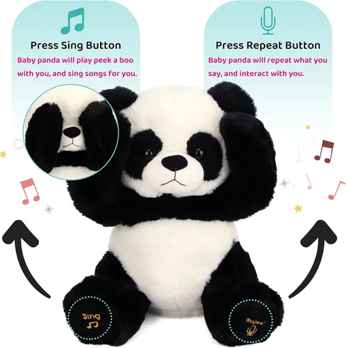 Vista 3 de Oso Panda de Peluche Peek A Boo Interactivo Eléctrico Animal Musical que Canta, Habla y Repite lo que Dices Juguetes de Peluche para Regalos