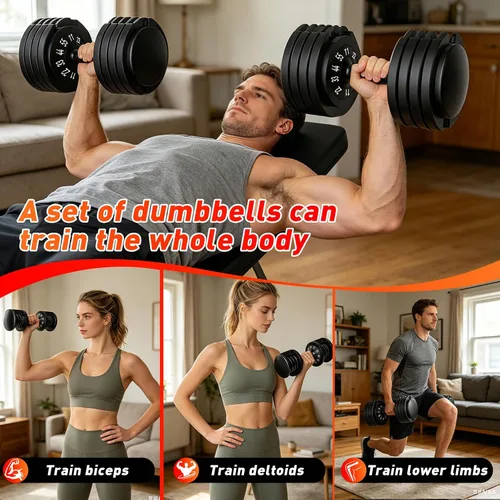 Vista 4 de 25/55lb Pair Adjustable Dumbbell Set, Adjustable Dumbbells Set of 2, 5 in 1/10 in 1 Free Weights Dumbbells Set with Anti-Slip Texture Handle