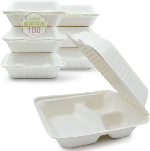Vista 13 de Green Earth Concha compostable de 6 pulgadas, 100 unidades ecológicas Bagazo natural, cajas para llevar, tapa con bisagras, apta para microondas