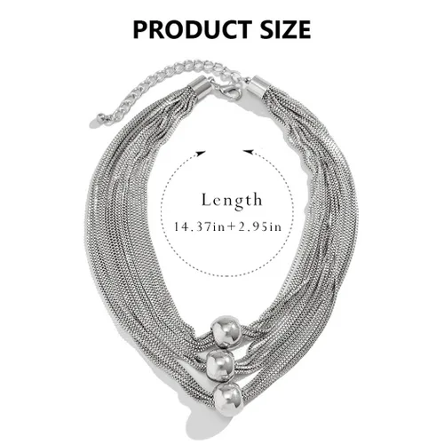 Vista 4 de Sixexey Collares de plata en capas con borlas, collar de cadena geométrica esfera, accesorios para mujer