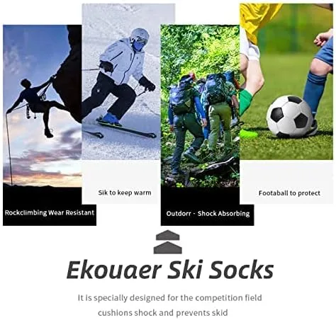 Vista 4 de Ekouaer Calcetines de esquí para hombres y mujeres esquí snowboard deportes de invierno hasta la rodilla cálidos transpirables paquete de 2 pares