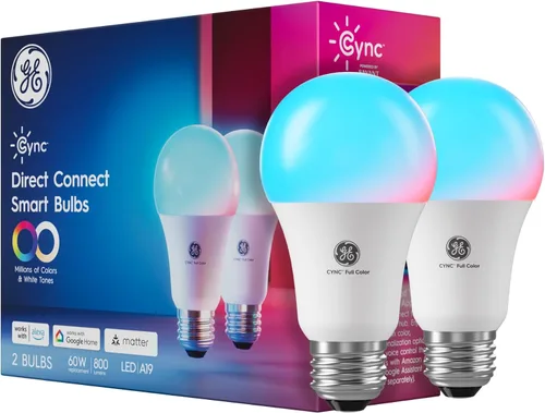 Vista 7 de Bombilla LED Cync GE A19 de conexión directa, luz inteligente que cambia de color, compatible con Matter, compatible con Alexa y Google Home