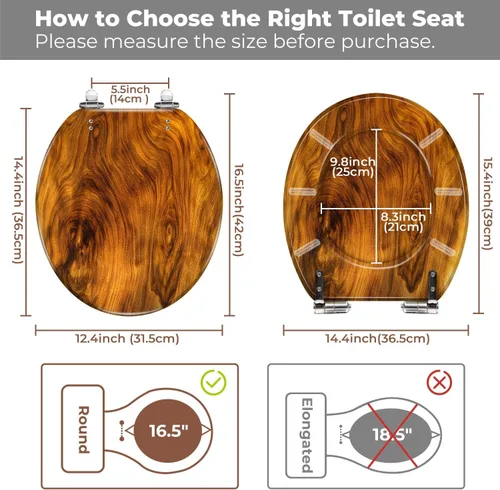 Vista 7 de Round Resin Toilet Seat, Quietly Close Quick Release Hinges Cover pattern9
