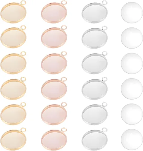 Vista 7 de UNICRAFTALE 40 juegos de 2 colores colgantes ovalados de 0.512 x 0.709 in para hacer colgantes de acero inoxidable y cabujón de vidrio transparente