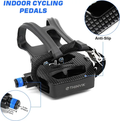Vista 2 de Thinvik Pedales SPD para bicicleta de spin, compatible con Shimano SPD con jaula ajustable para dedos de 9/16 pulgadas para bicicleta de Negro