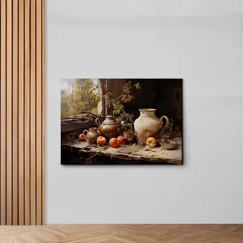 Vista 6 de Manzanas y una tetera de terracota, impresión de cocina campestre, naturaleza muerta de manzana, impresión vintage de manzana, impresión