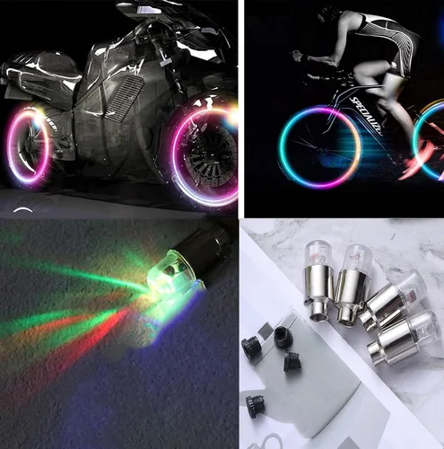 Vista 5 de Luces LED para neumáticos de automóvil, paquete de 4 unidades, tapones para válvulas de camión, bicicleta, carrito de golf, luz de rueda de Colorido