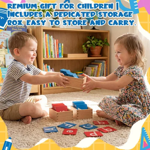 Vista 4 de Henoyso 2 Sets Sandpaper Letters with Boxes Lower and Capital Case Sandpaper Sensory Tactile Letters Recognize Alphabet for Phonics Learning