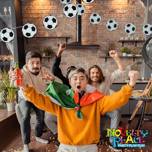 Vista 5 de Novelty Place Pancartas de decoración de fiesta de fútbol, 32 unidades, guirnaldas con patrón de pelota de fútbol, banderines, tarjetas