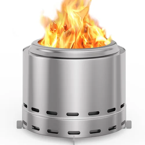 Vista 9 de ROOMTEC Fogata sin humo de 15 pulgadas, hoguera portátil de leña con soporte y bolsa, hoguera fácil de limpiar con cenicero extraíble, chimeneas