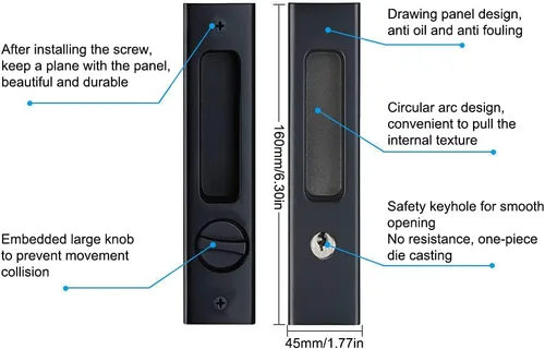 Vista 2 de LWZH Cerradura de puerta de bolsillo de privacidad negro mate de 6.3 pulgadas, cerradura de manija empotrada invisible con llaves, cerradura