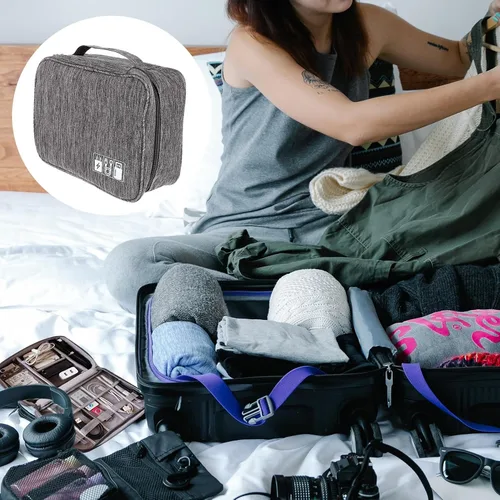 Vista 9 de Bolsa organizadora de cables de viaje portátil, estuche de almacenamiento electrónico compacto para auriculares, cargadores, cables de datos