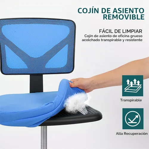 Vista 6 de DUMOS Sillas de oficina pequeñas con ruedas, ergonómicas ajustables para escritorio en casa, silla giratoria con ruedas, sin brazos, cómoda malla