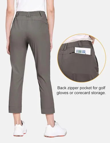 Vista 3 de BALEAF Pantalones de golf para mujer elásticos ligeros de secado rápido resistentes al agua con bolsillo con cremallera