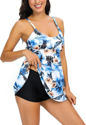 Vista 5 de Traje de baño para mujer, tirantes delgados, tankini, traje de baño sólido, ropa de playa clásica, camisola de verano, conjunto de pantalones