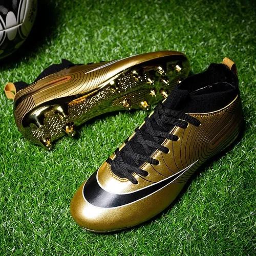 Vista 6 de Botines de fútbol de grado profesional botas de fútbol unisex de alta calidad con picos y suelas de suela dorada para entrenamiento en exteriores e