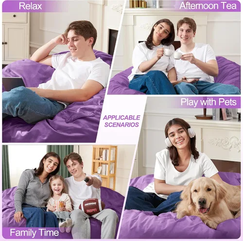 Vista 4 de Homguava - Sillón puff de 3 pies Sillón estilo puff grande de 3 pulgadas con relleno de espuma viscoelástica, sofá suave con funda de terciopelo