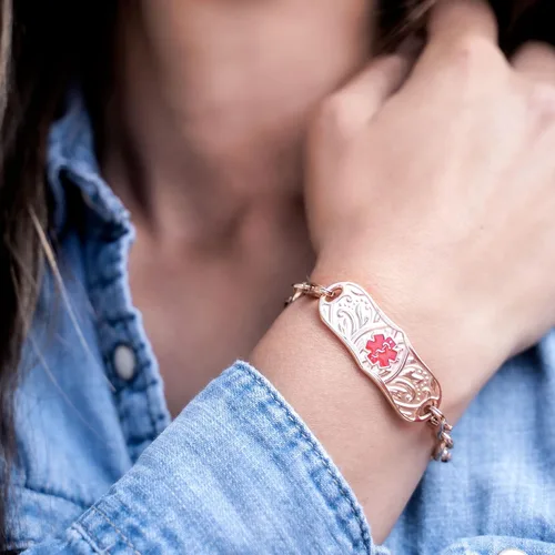 Vista 4 de Divoti Pulsera de identificación de alerta médica grabada personalizada para mujer