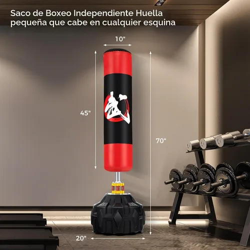 Vista 6 de Goplus Saco de boxeo independiente, bolsa de boxeo pesada de 70 pulgadas con base rellenable, 12 ventosas, amortiguadores, bolsa de kickboxing