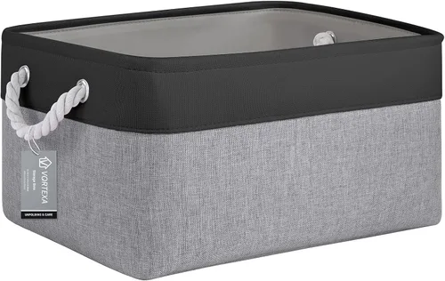 Vista 109 de Cestas de almacenamiento para estantes de 11.8 x 7.9 x 5.2 pulgadas, contenedores de almacenamiento plegables de tela con asas, organizador