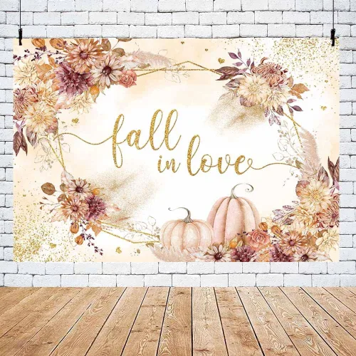 Vista 5 de MEHOFOND Telón de fondo de calabaza de 8 x 6 pies, diseño bohemio floral para parejas, fotografía de boda, fondo para mujer, despedida de soltera