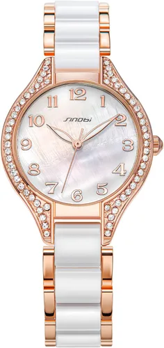 Vista 7 de SINOBI Relojes analógicos de cuarzo para mujer, pulsera de diamantes para mujer, reloj impermeable para mujer, 9848-oro, Relojes de cuarzo