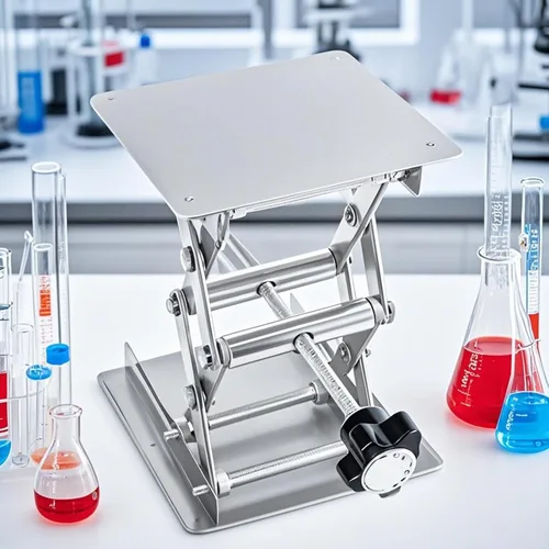 Vista 6 de ZOENHOU Plataforma de elevación de 2 piezas de 4 x 4 pulgadas, plataforma de elevación de soporte de laboratorio de acero inoxidable con rueda
