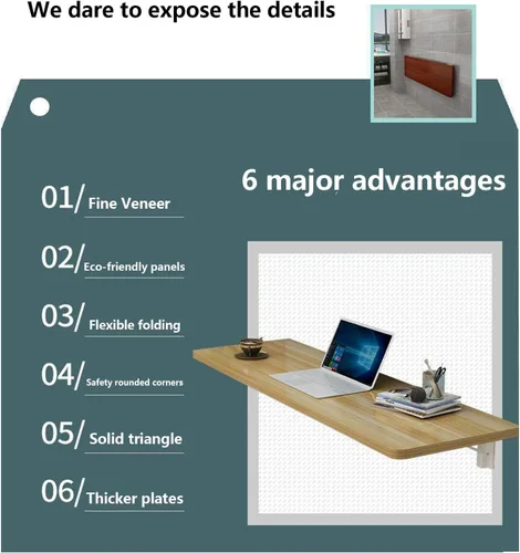 Vista 4 de Escritorios plegables para espacios pequeños, mesas de bar plegables, mesa de comedor plegable que ahorra espacio, mesas montadas en la pared, mesa