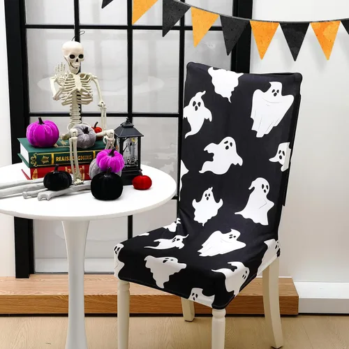 Vista 6 de Preboun 8 fundas para sillas de Halloween de 4 estilos, fundas para sillas de comedor de Halloween, fundas protectoras para sillas espeluznantes