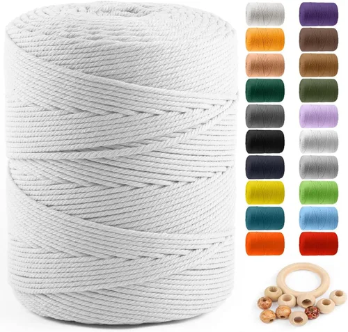 Vista 29 de ZUEXT Cordón de algodón para macramé de 4 mm x 500 m, ZUEXT Cordones trenzados naturales hechos a mano en verde manzana de 4 hebras, cuerda de lana
