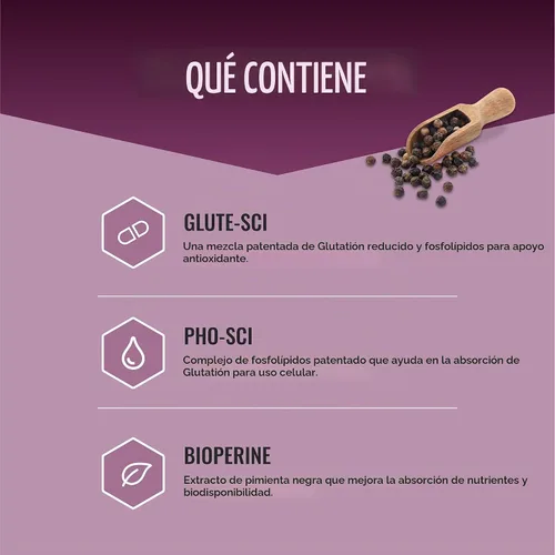 Vista 2 de Approved Science® Glutatión - Glutatión 500 mg - Complejo de fosfolípidos, vitamina C, bioperina - Antioxidante superior para ayudar a neutralizar