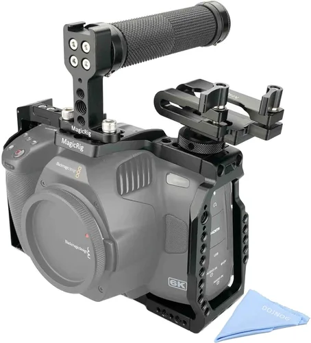 Vista 7 de BMPCC 6K Pro y 6K G2 Kit de jaula completa, con mango superior, riel NATO y soporte SSD T5, para cámara de cine Blackmagic Design Pocket 6K Pro y 6K