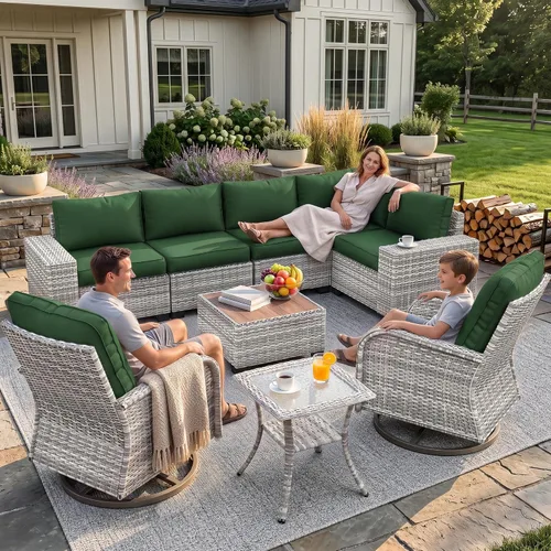 Vista 116 de Muebles de patio al aire libre conjunto PE mimbre ratán al aire libre sofá seccional Gris