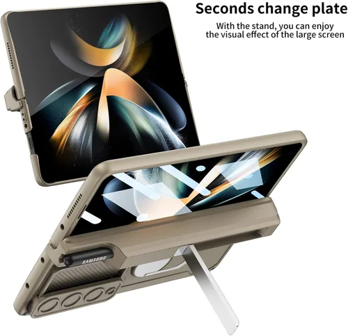 Vista 6 de Wefor Funda para Samsung Galaxy Z Fold 4 con soporte para S Pen (protección de bisagra), soporte magnético de anillo de 360°, cubierta de cámara
