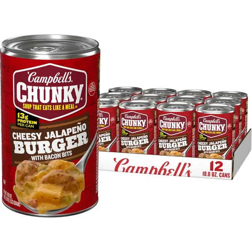 Vista 9 de Campbell’s Chunky - Sopa en lata de hamburguesa con jalapeño y queso con trozos de tocino, lata de 18.8 oz