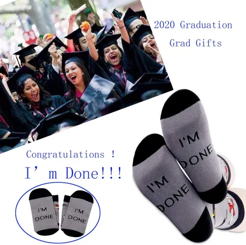 Vista 7 de PXTIDY 2 pares de calcetines de graduación con texto en inglés "I Done" para graduados de la clase de 2024, regalo de graduación de felicitaciones