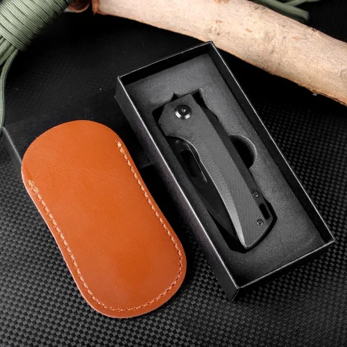 Vista 6 de KEENSUN Cuchillo plegable de bolsillo con mango G10 negro y hoja D2: cuchillo táctico, cuchillo de caza, cuchillo EDC. Cuchillos de apertura