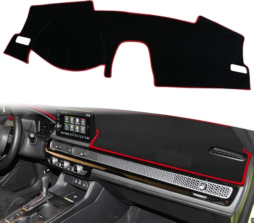Vista 7 de Funda para salpicadero ajustable negra para consola central, tapete protector parasol compatible con Honda 11 Civic 2021 2022 Coupé (borde negro)
