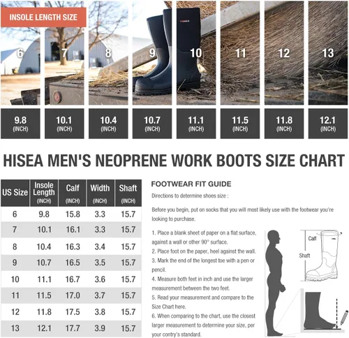 Vista 2 de HISEA - Botas de trabajo para hombre, botas de lluvia de neopreno, botas para barro con suela aislante