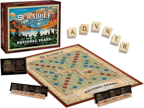 Vista 2 de USAOPOLY Scrabble: Parques Nacionales A partir de 8 años 2-4 jugadores 1 juego, marrón equipo de juego de césped